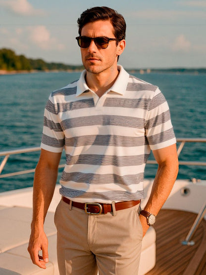 Benjamin | Grau gestreiftes Poloshirt