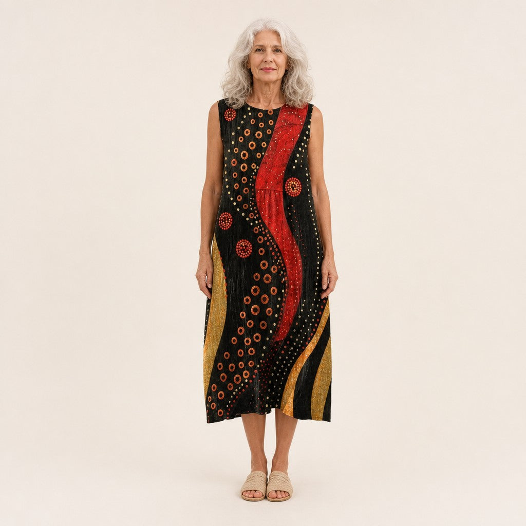 Hanna | Ärmelloses Sommerkleid mit Kreisen auf Schwarz
