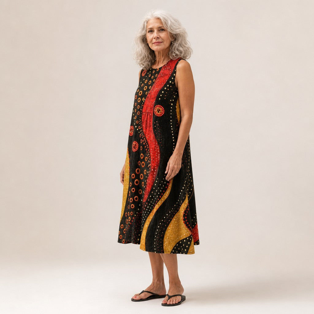 Hanna | Ärmelloses Sommerkleid mit Kreisen auf Schwarz