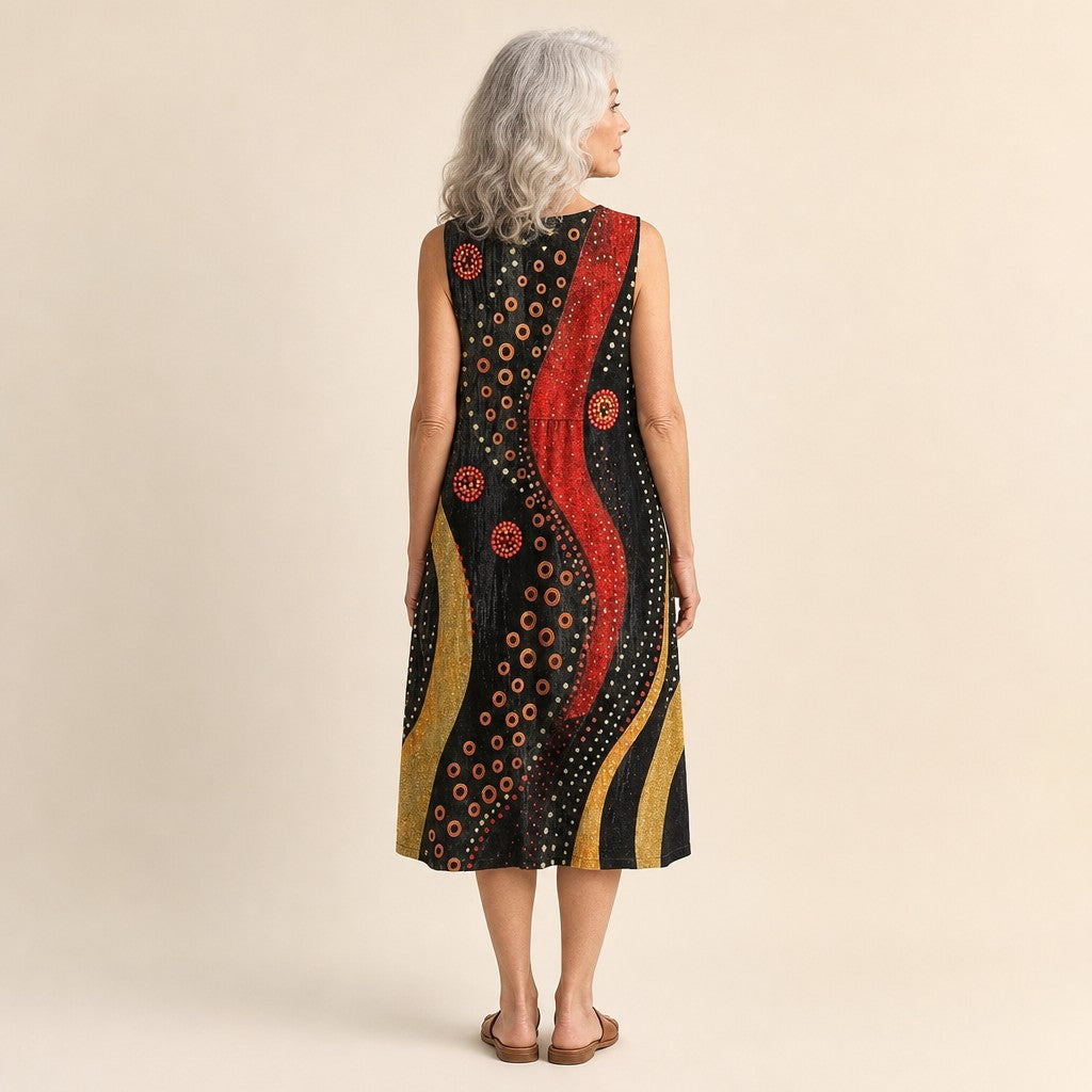 Hanna | Ärmelloses Sommerkleid mit Kreisen auf Schwarz