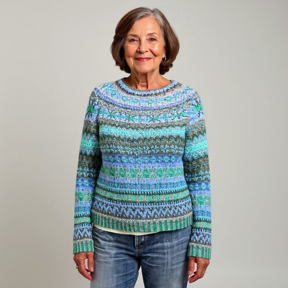 Birgit | Bunter Strickpullover mit Fair-Isle-Muster in Blau