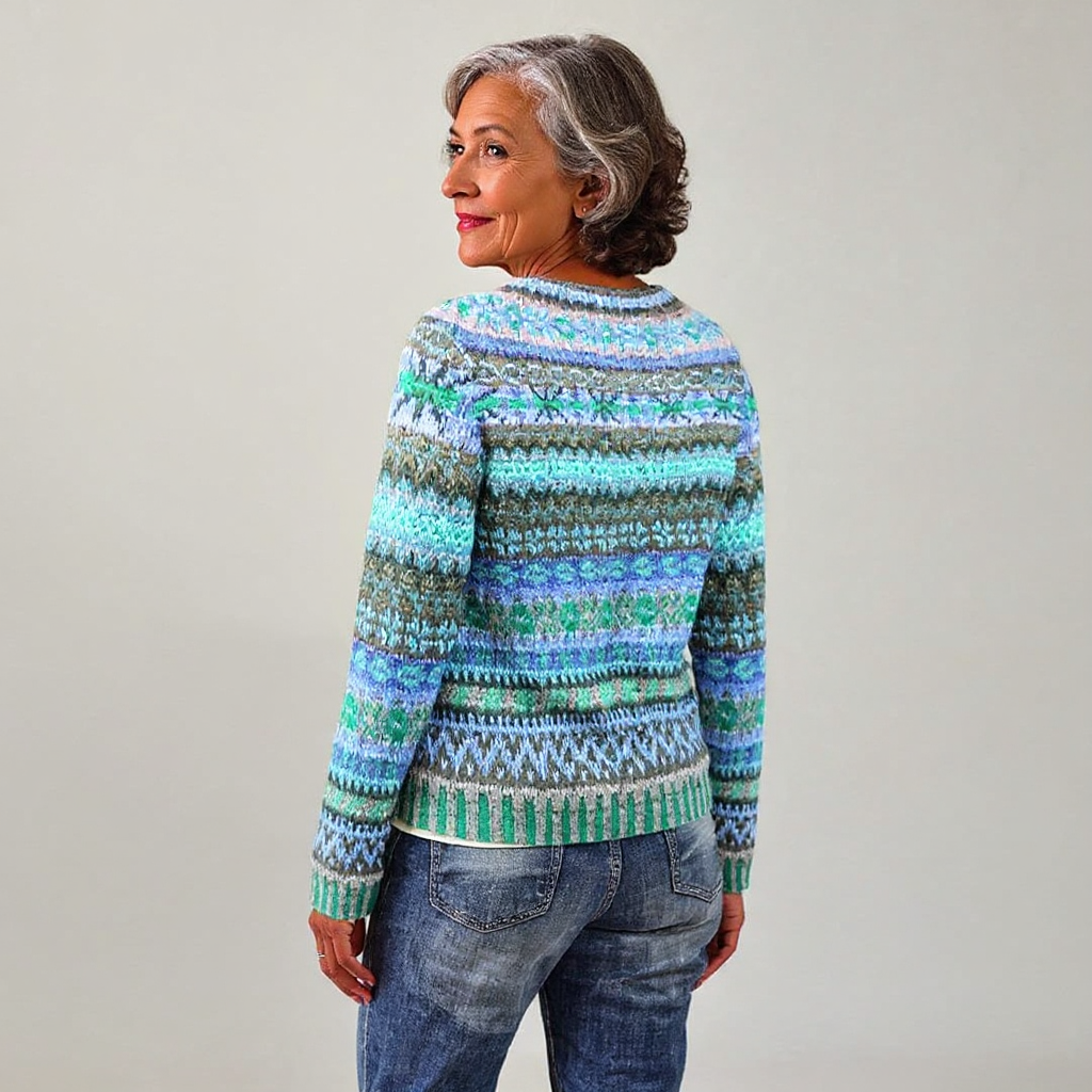 Birgit | Bunter Strickpullover mit Fair-Isle-Muster in Blau