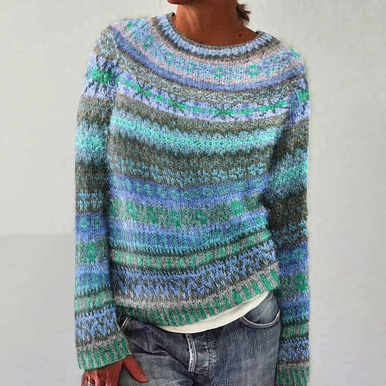 Birgit | Bunter Strickpullover mit Fair-Isle-Muster in Blau