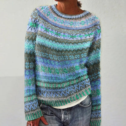 Birgit | Bunter Strickpullover mit Fair-Isle-Muster in Blau