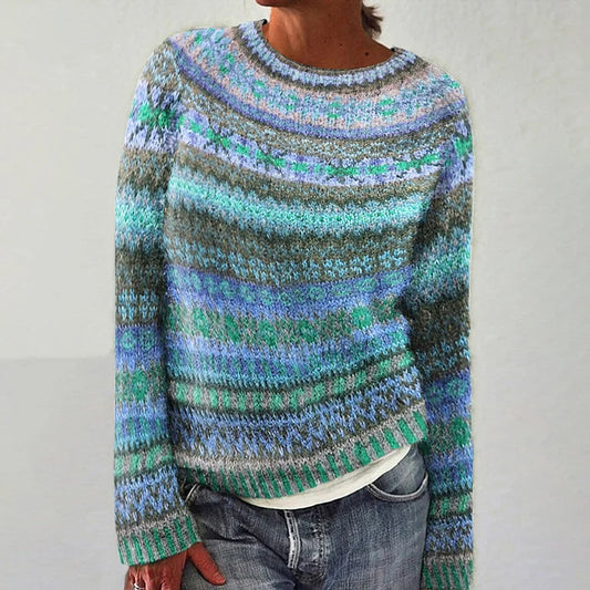 Birgit | Bunter Strickpullover mit Fair-Isle-Muster in Blau