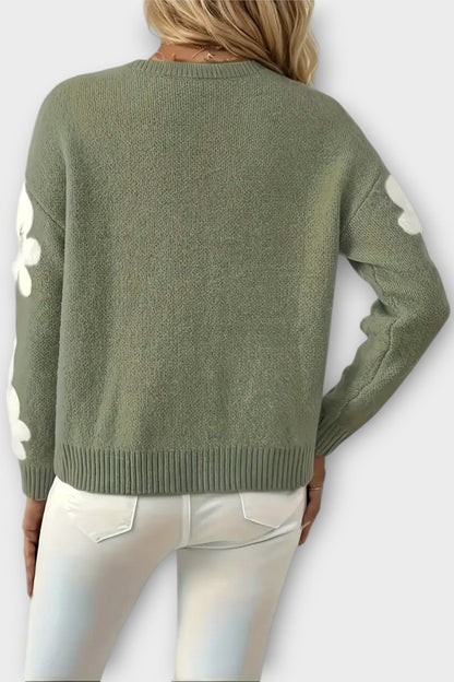 Bonnie | Salbeigrüner Pullover mit Blumenärmeln