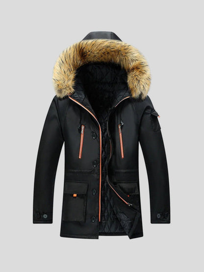 Berthold | Schwarzer Winterparka mit Fellbesatz