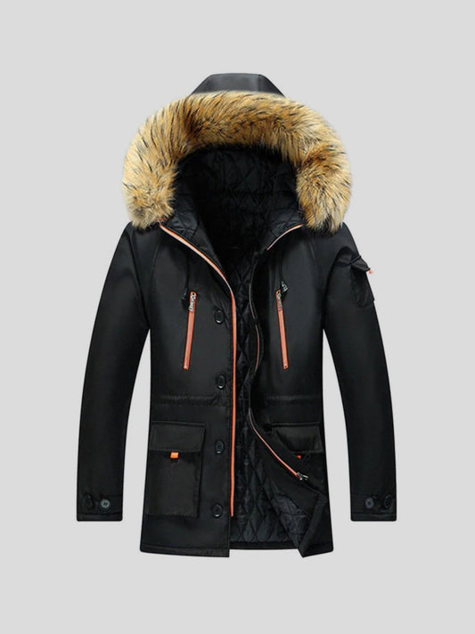 Berthold | Schwarzer Winterparka mit Fellbesatz