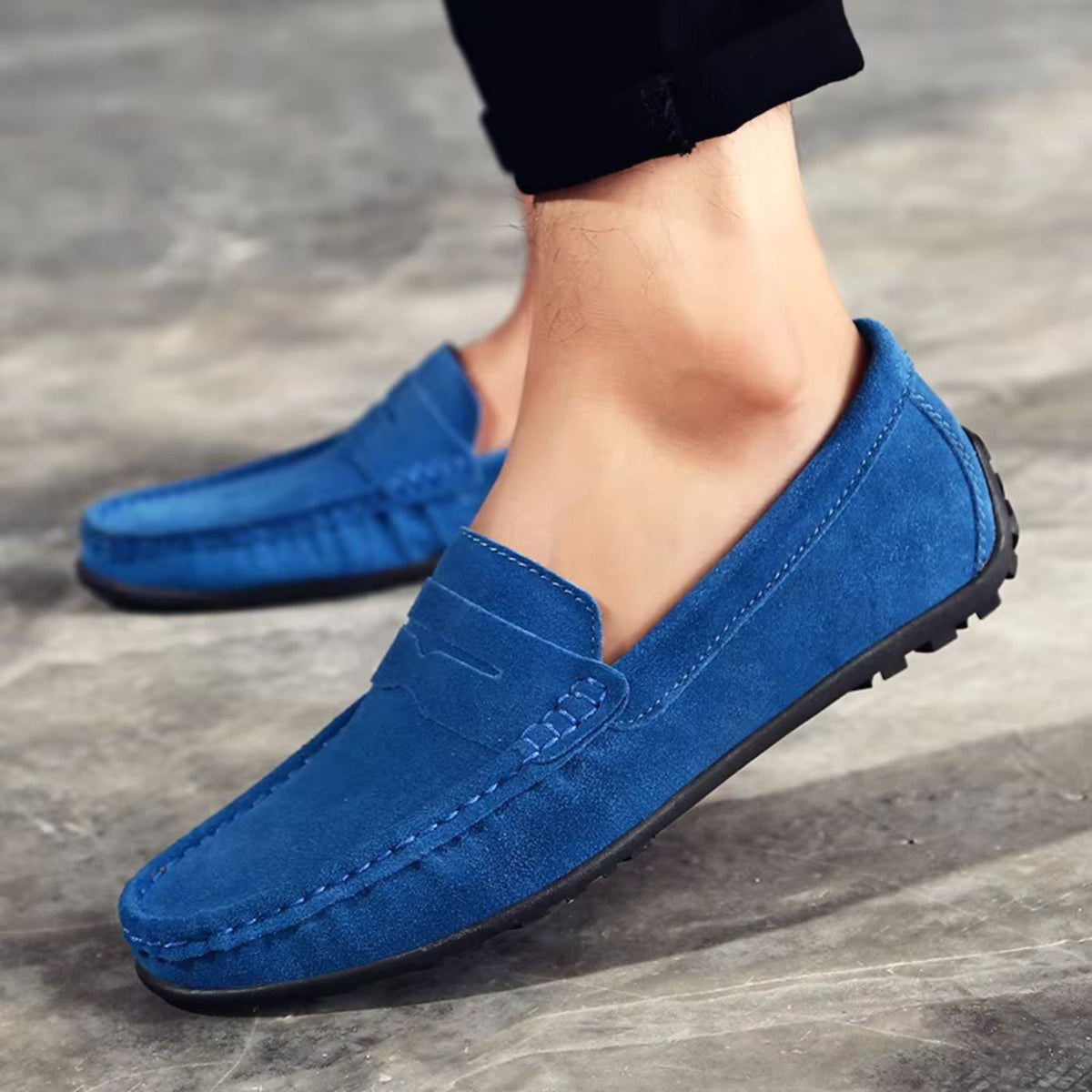 Gregor | Blaue Loafer in Veloursoptik