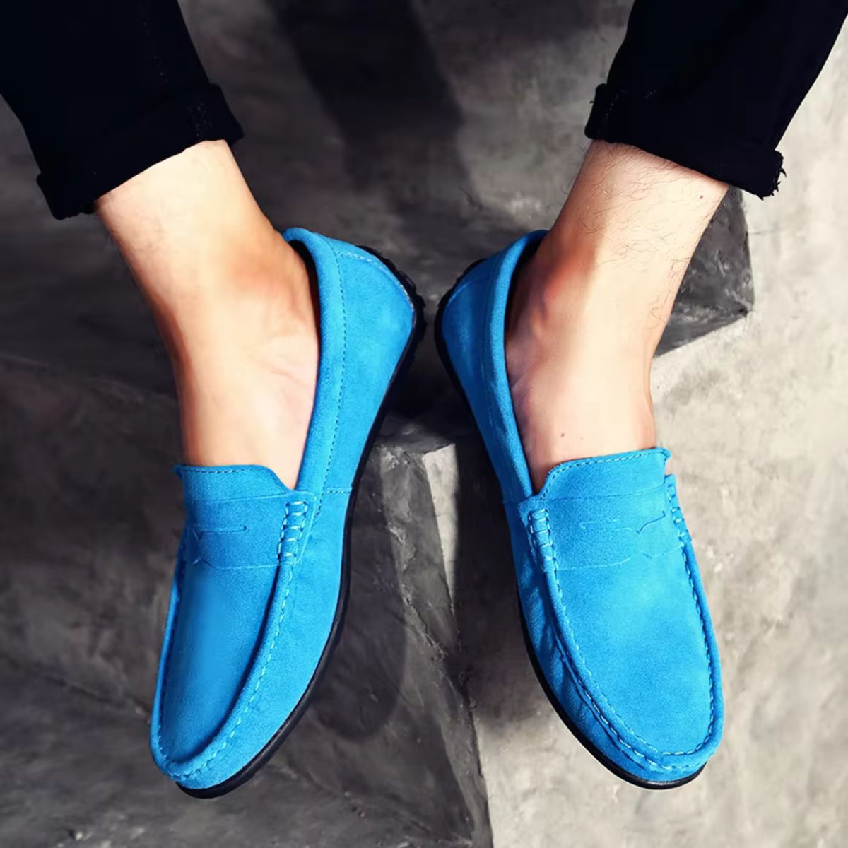 Gregor | Blaue Loafer in Veloursoptik
