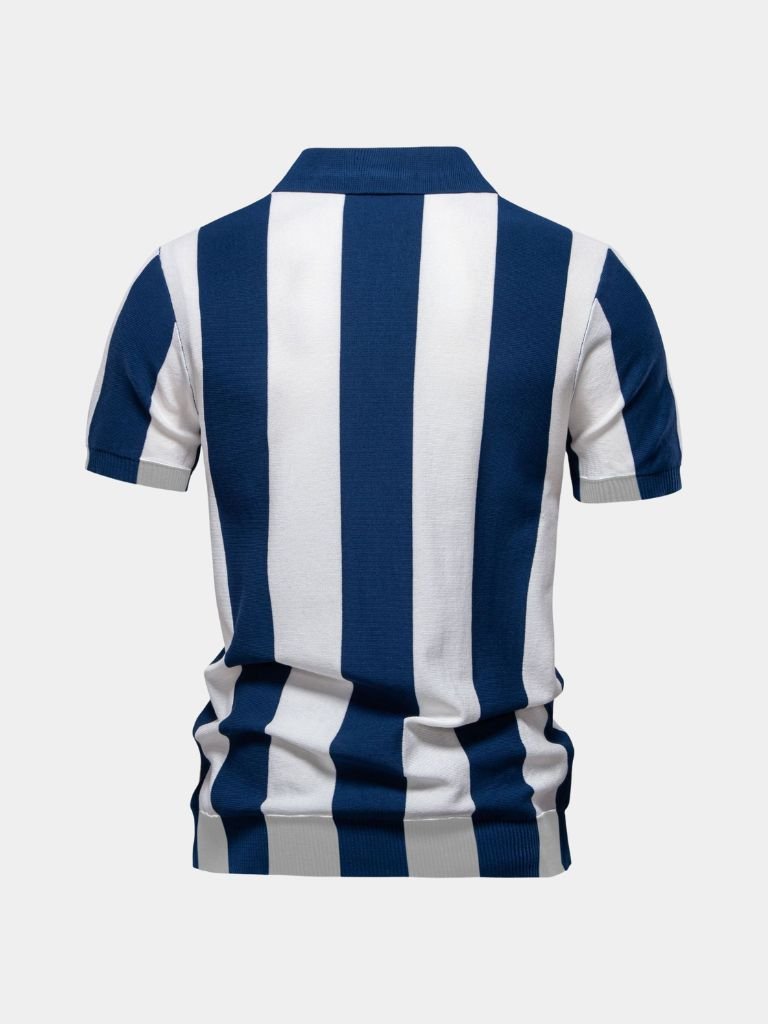 Bernd | Dunkelblaues Poloshirt mit Längsstreifen und Reißverschluss