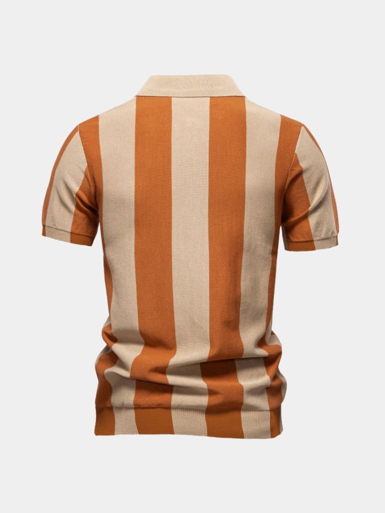 Bernd | Dunkelblaues Poloshirt mit Längsstreifen und Reißverschluss
