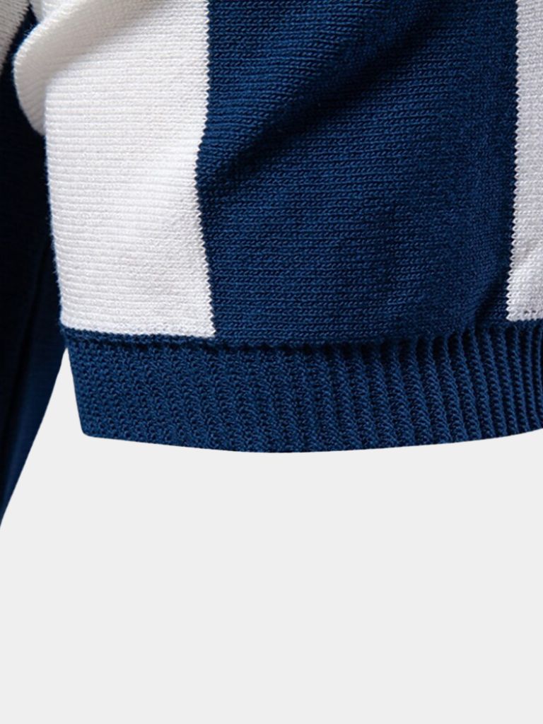 Bernd | Dunkelblaues Poloshirt mit Längsstreifen und Reißverschluss