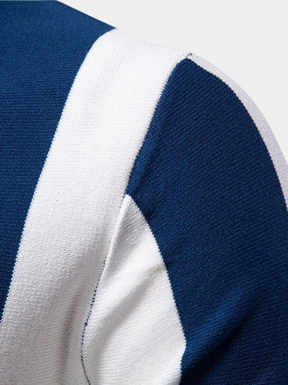 Bernd | Dunkelblaues Poloshirt mit Längsstreifen und Reißverschluss