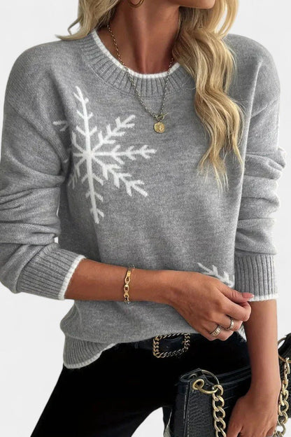 Brianna | Grauer Pullover mit Schneeflockenmotiv