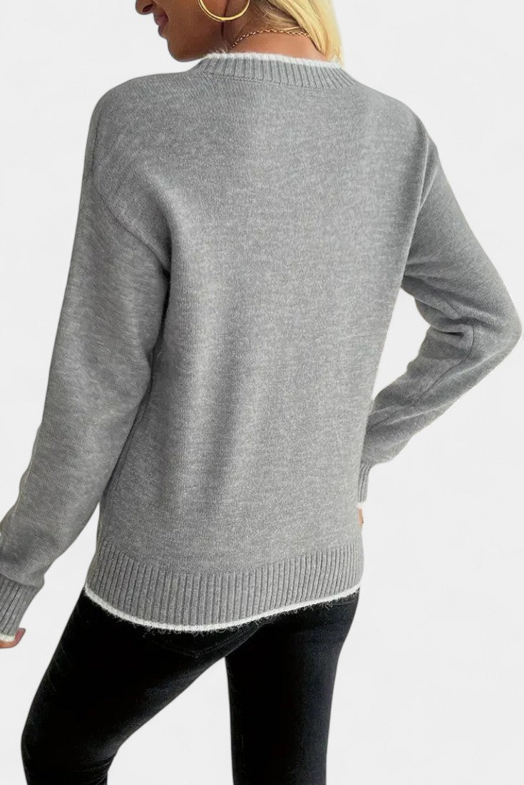 Brianna | Grauer Pullover mit Schneeflockenmotiv