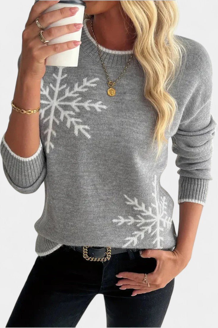 Brianna | Grauer Pullover mit Schneeflockenmotiv