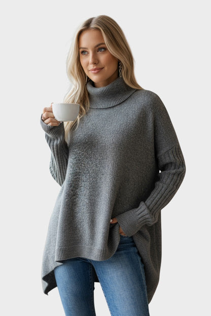 Brigitta | Blauer Longline-Rollkragenpullover