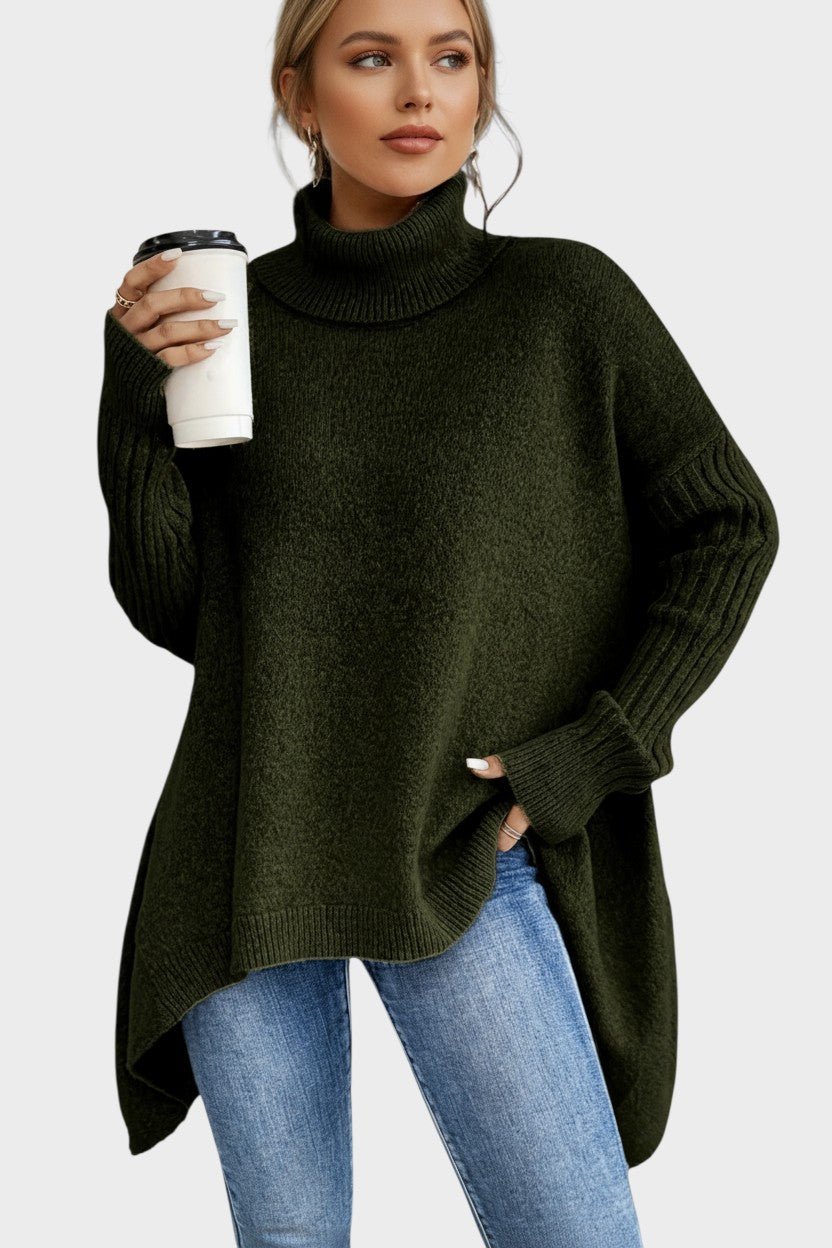 Brigitta | Blauer Longline-Rollkragenpullover