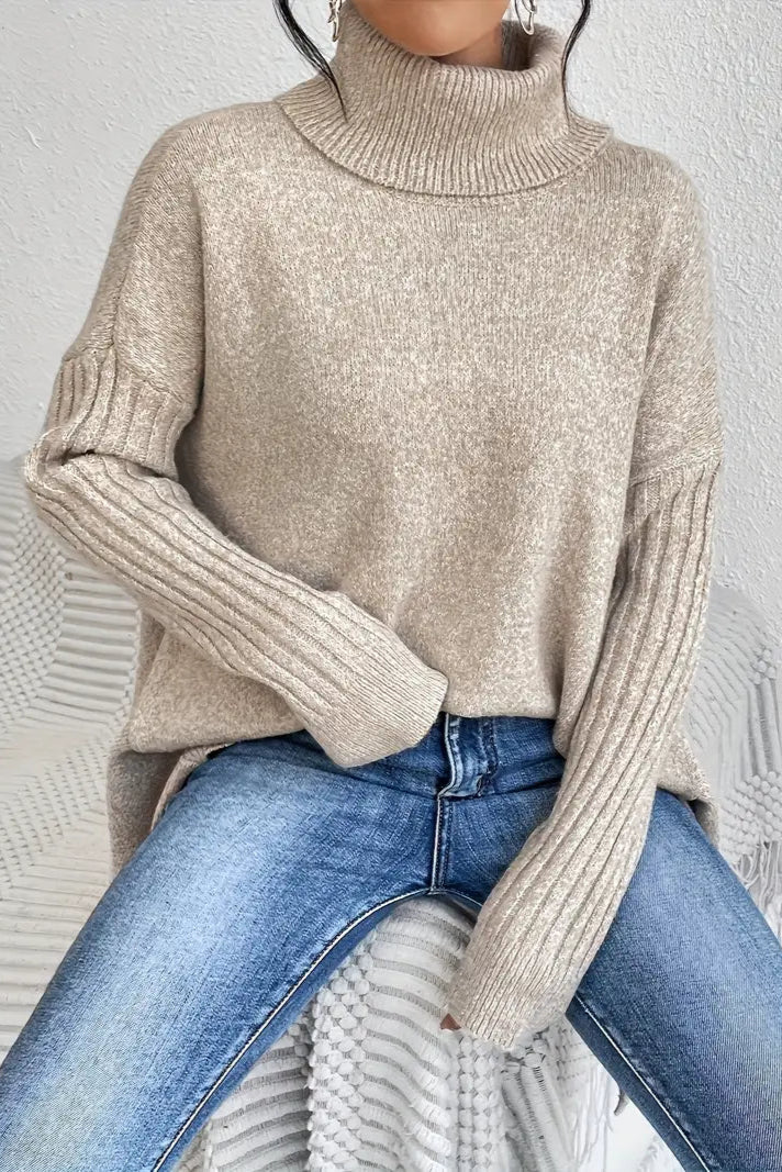 Brigitta | Blauer Longline-Rollkragenpullover