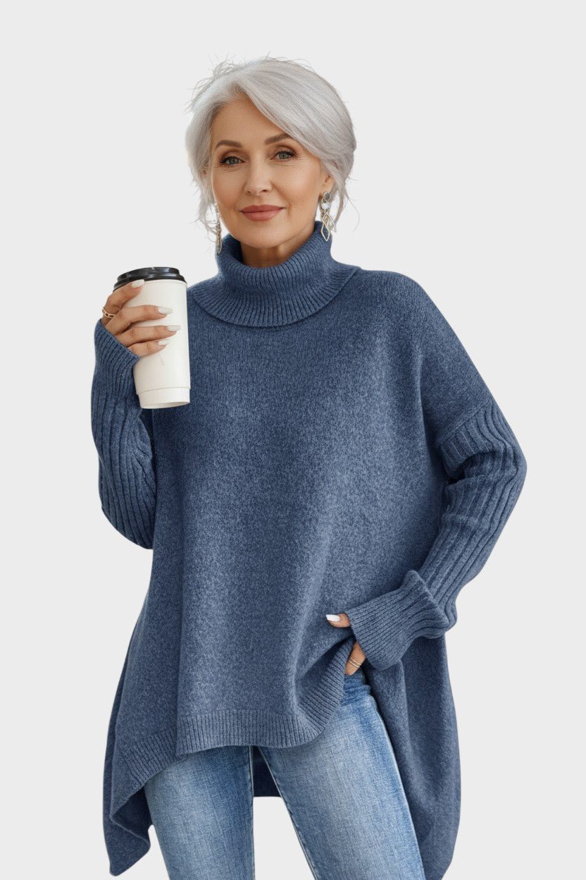 Brigitta | Blauer Longline-Rollkragenpullover