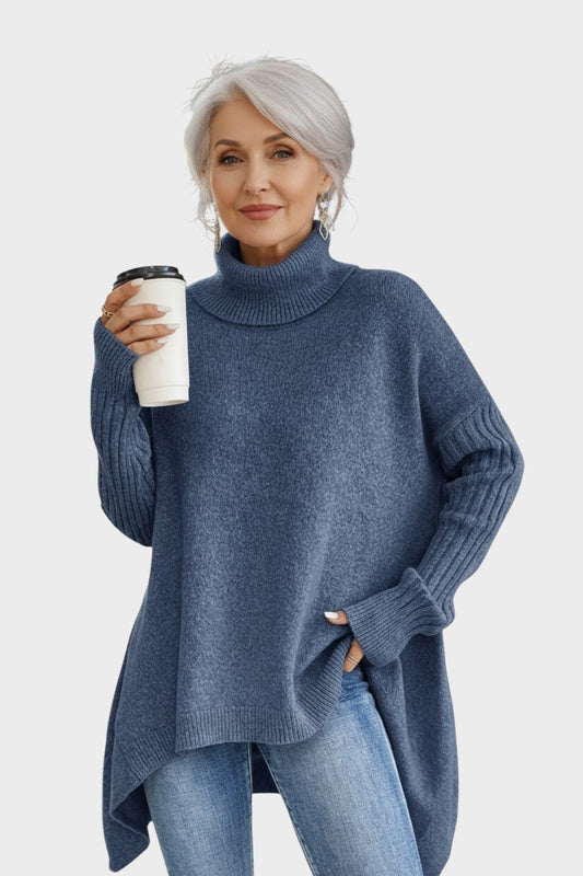 Brigitta | Blauer Longline-Rollkragenpullover