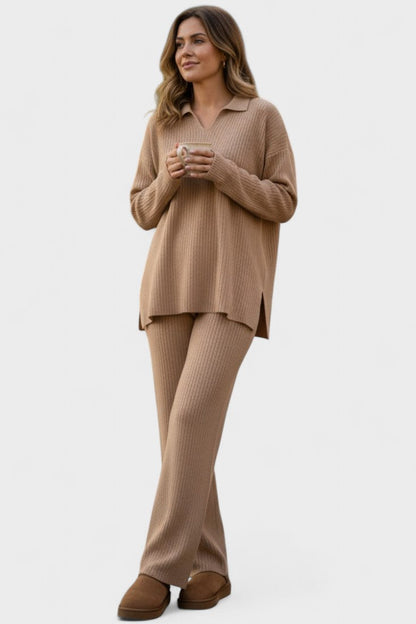 Briony | V-Ausschnitt-Oberteil & weite Hose Set