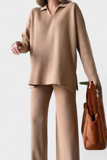 Briony | V-Ausschnitt-Oberteil & weite Hose Set