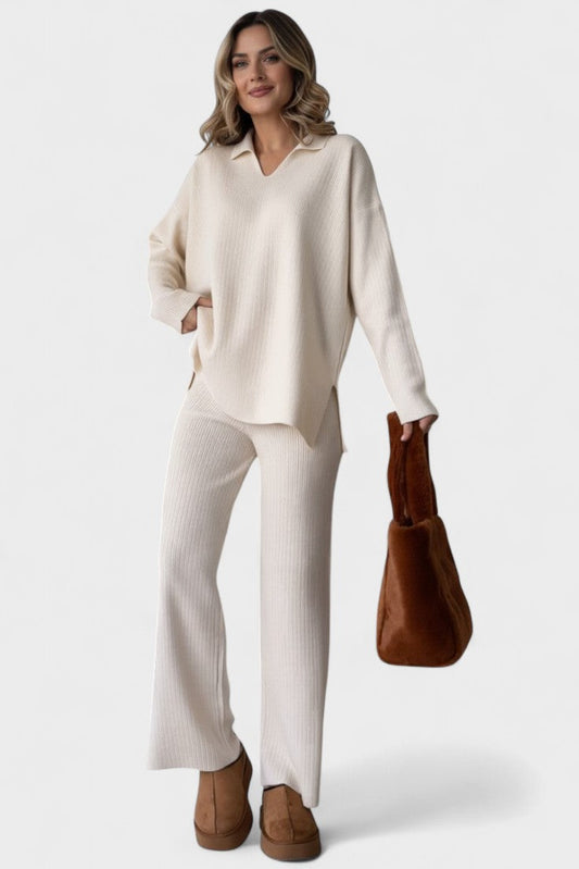 Briony | V-Ausschnitt-Oberteil & weite Hose Set