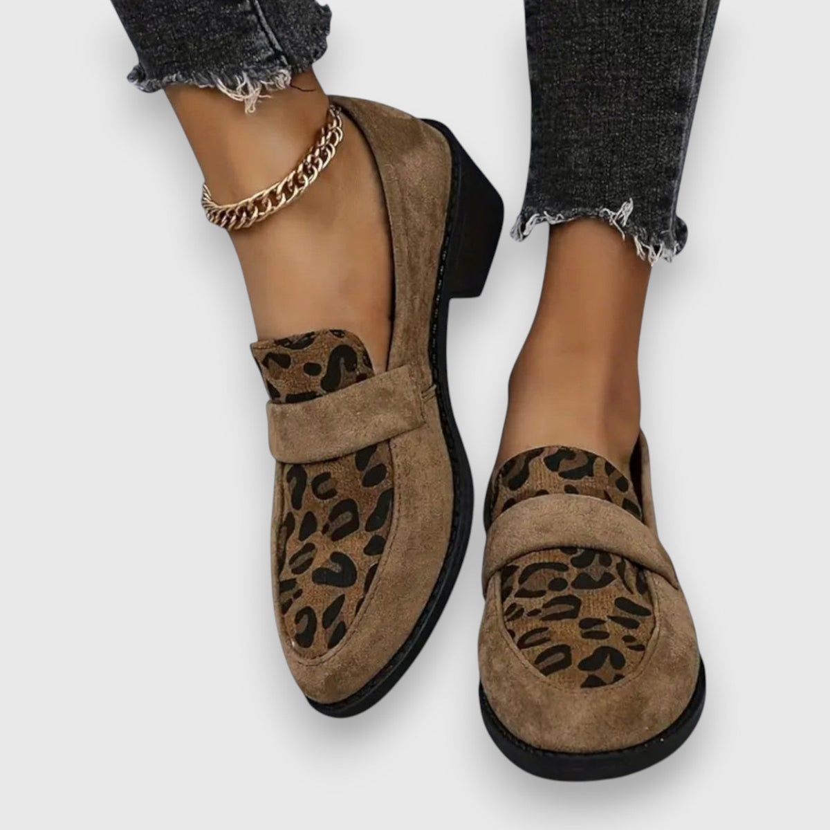 Barbara | Brauner Loafer mit Animalprint