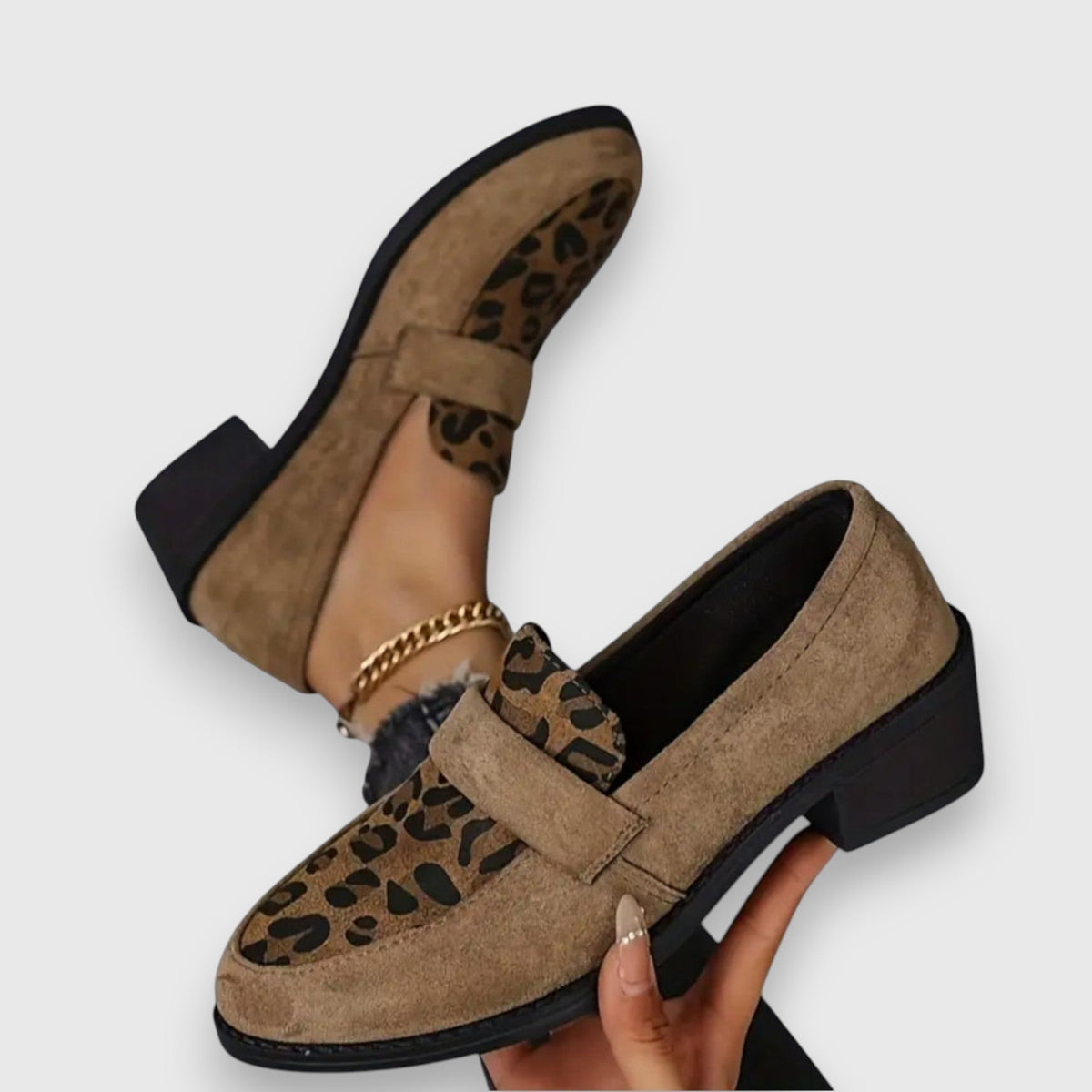 Barbara | Brauner Loafer mit Animalprint