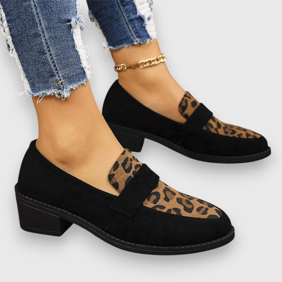 Barbara | Brauner Loafer mit Animalprint