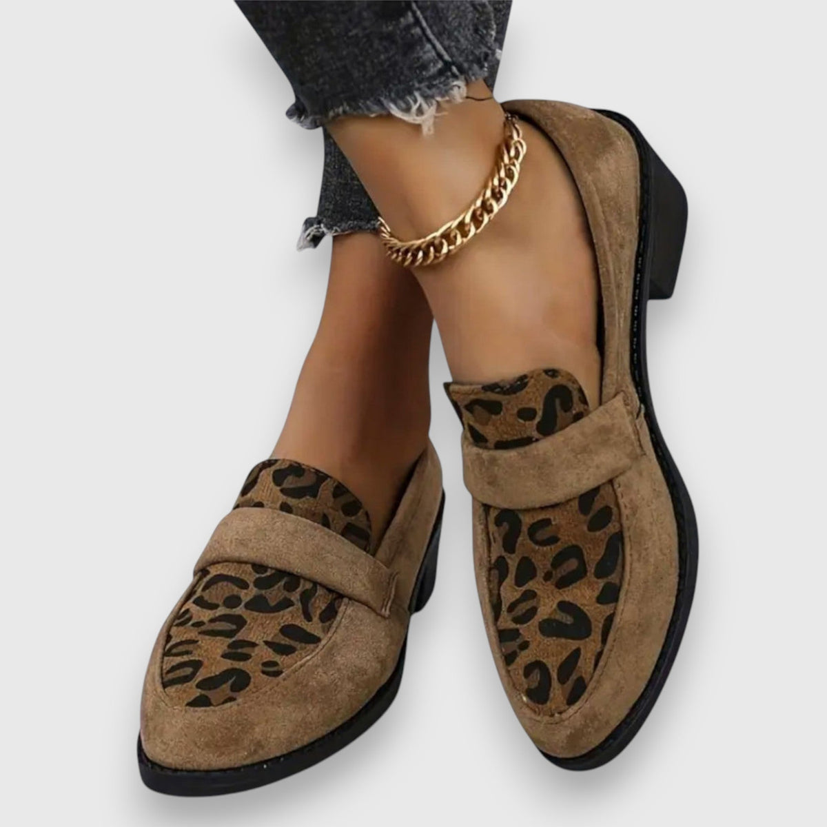 Barbara | Brauner Loafer mit Animalprint