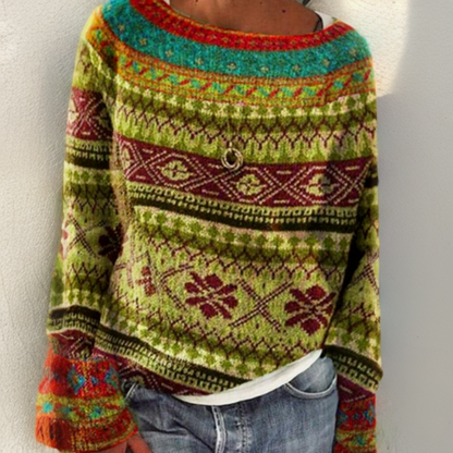 Carola | Norwegerpullover in Grün und Rot