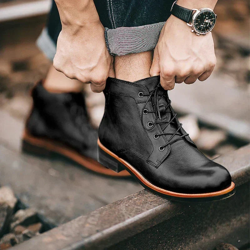 Carsten | Braune Vintage-Schnürstiefel