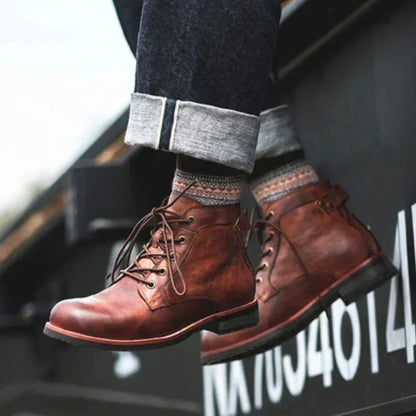 Carsten | Braune Vintage-Schnürstiefel