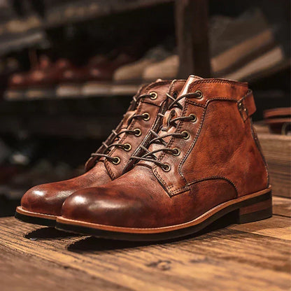 Carsten | Braune Vintage-Schnürstiefel
