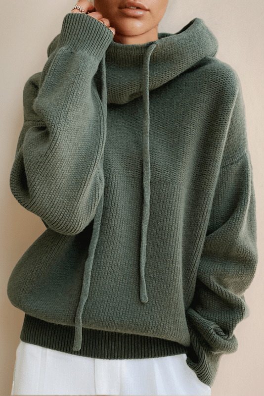 Carla | Strickpullover mit Kapuze in Olivgrün