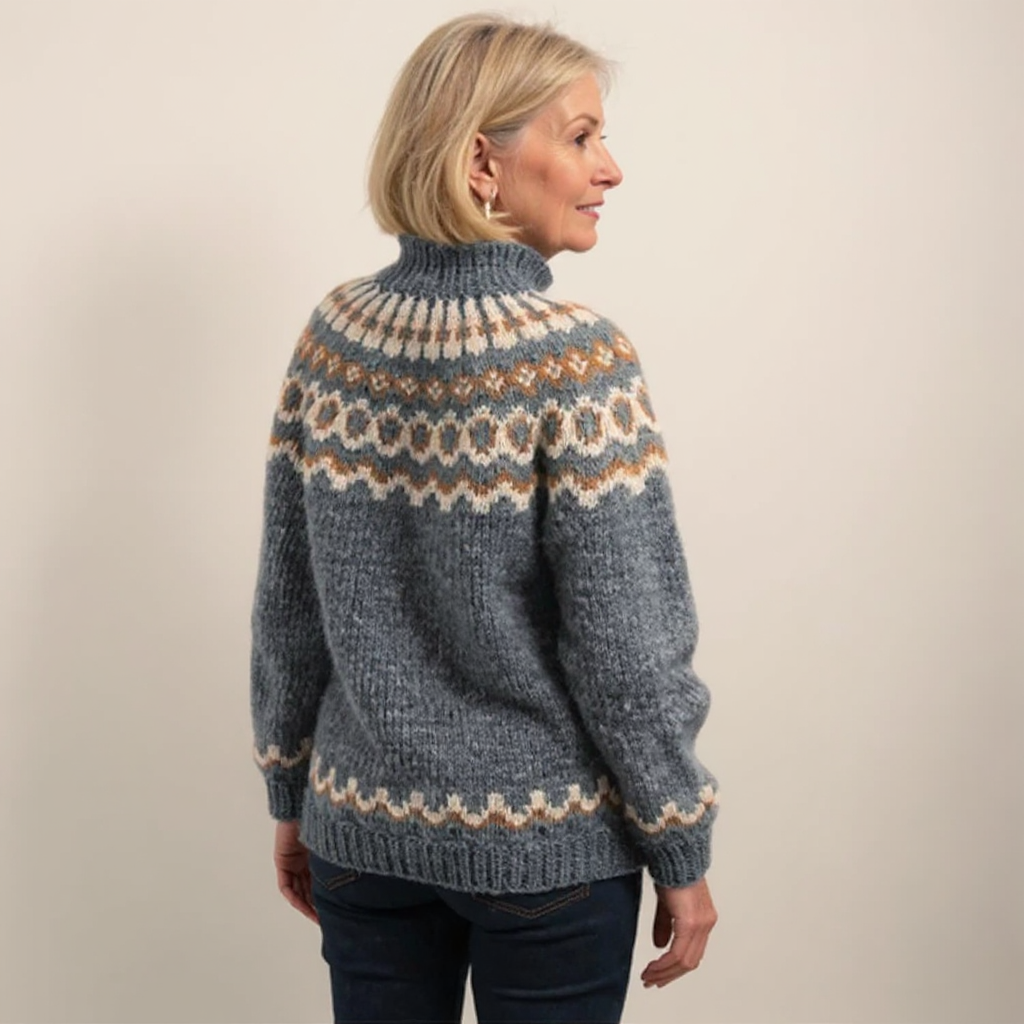 Charlotte | Strickpullover mit Fair-Isle-Muster in Braun und Orange