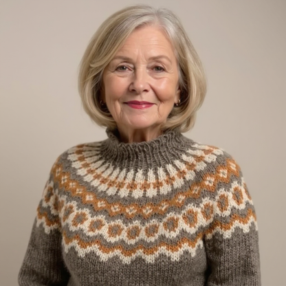 Charlotte | Strickpullover mit Fair-Isle-Muster in Braun und Orange