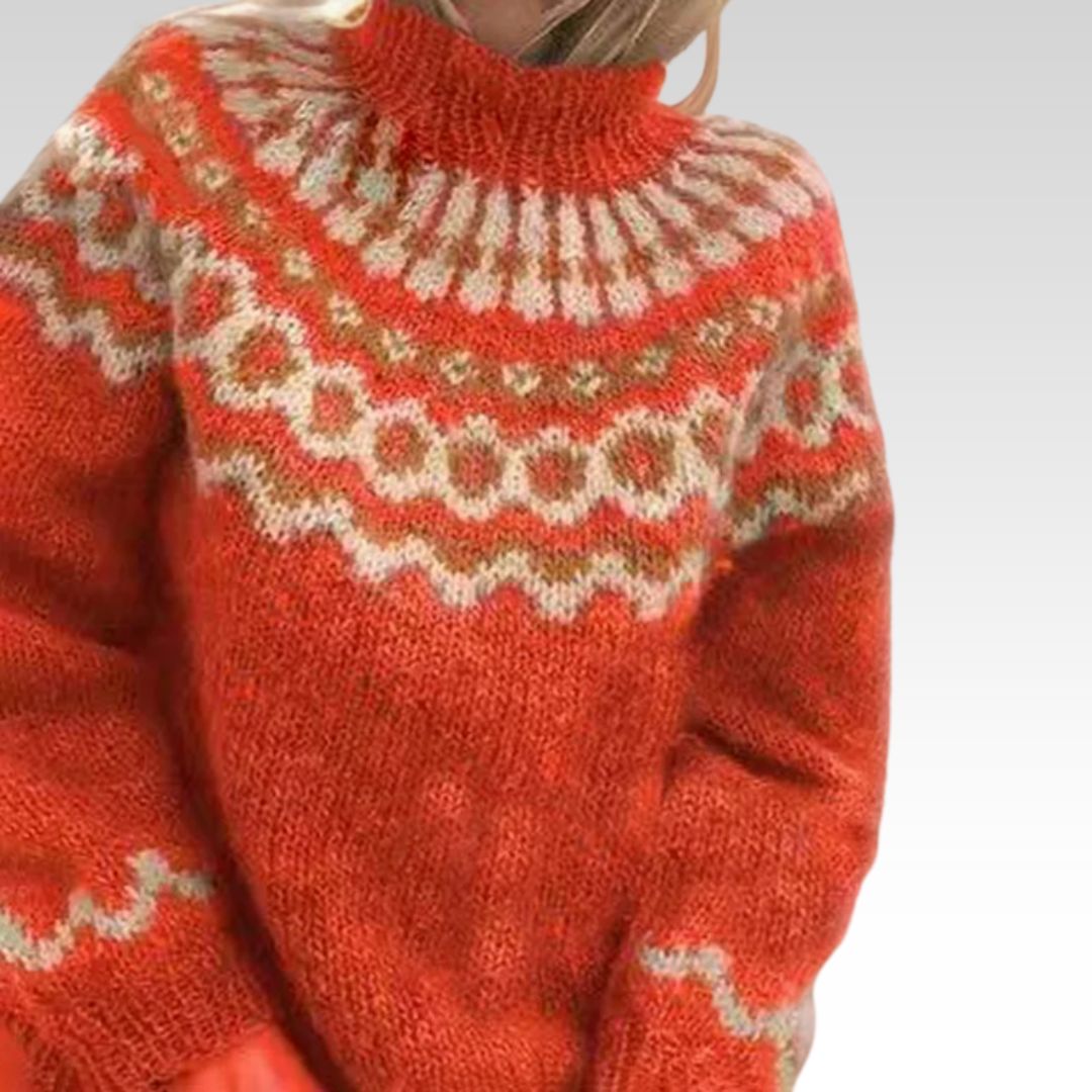 Charlotte | Strickpullover mit Fair-Isle-Muster in Braun und Orange
