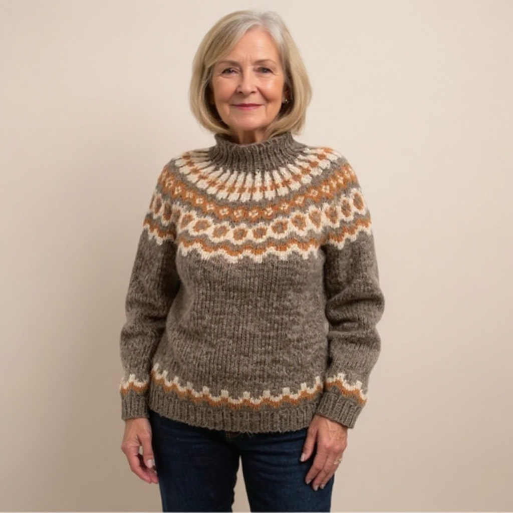 Charlotte | Strickpullover mit Fair-Isle-Muster in Braun und Orange