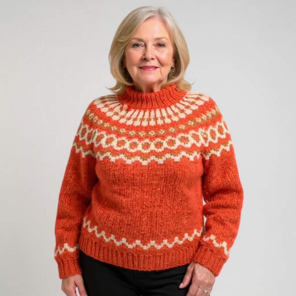 Charlotte | Strickpullover mit Fair-Isle-Muster in Braun und Orange