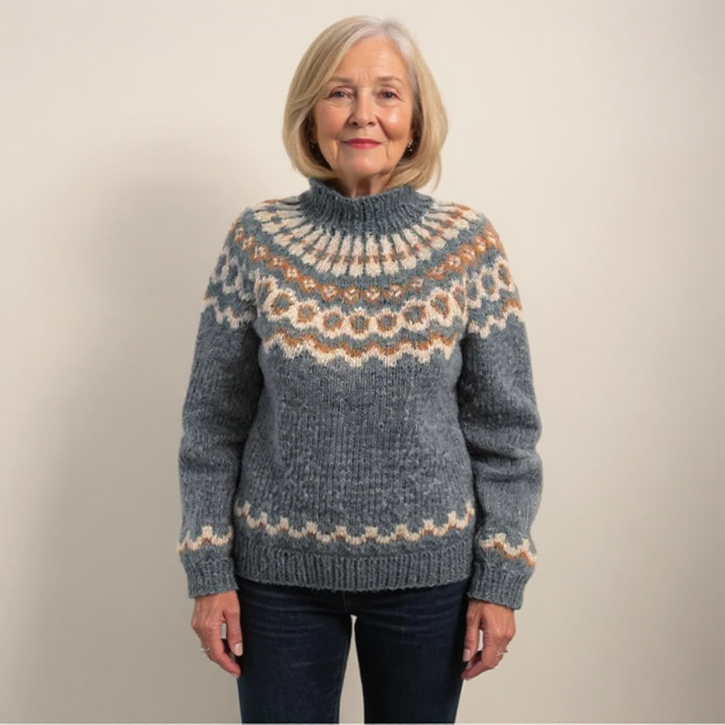 Charlotte | Strickpullover mit Fair-Isle-Muster in Braun und Orange