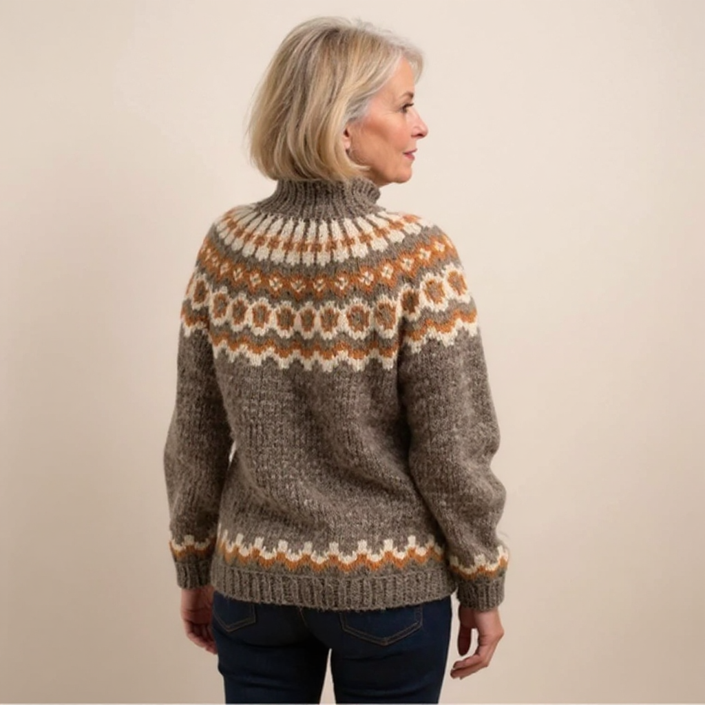 Charlotte | Strickpullover mit Fair-Isle-Muster in Braun und Orange