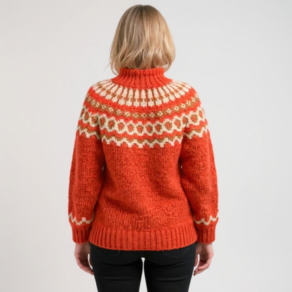 Charlotte | Strickpullover mit Fair-Isle-Muster in Braun und Orange