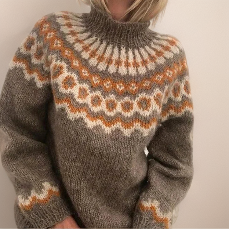 Charlotte | Strickpullover mit Fair-Isle-Muster in Braun und Orange