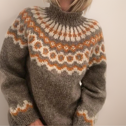 Charlotte | Strickpullover mit Fair-Isle-Muster in Braun und Orange