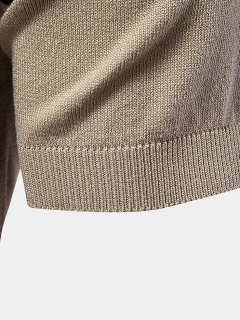 Kaspar | Schwarz-camelbraunes Colorblock-Poloshirt