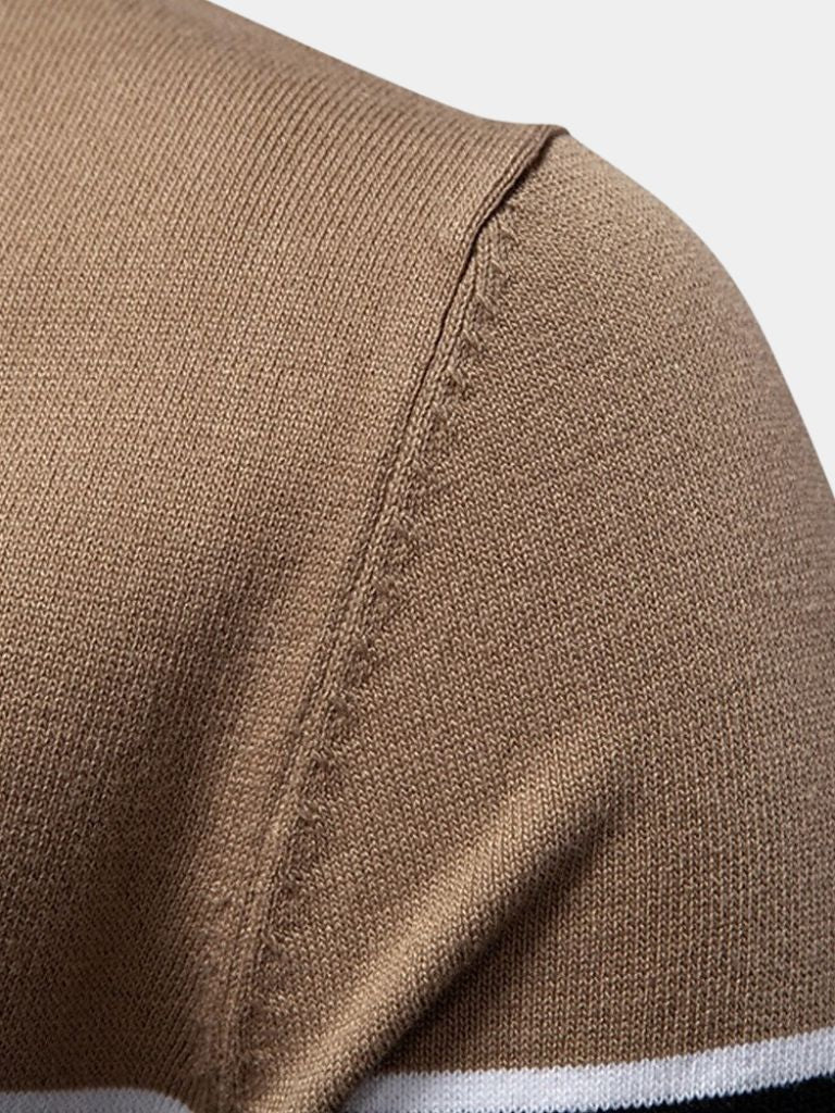 Kaspar | Schwarz-camelbraunes Colorblock-Poloshirt